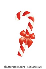 Red and white candy cane with bow, vector