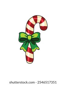 A red and white candy cane with a charming ribbon, embodying the sweetness of Christmas traditions and the joy of giving.