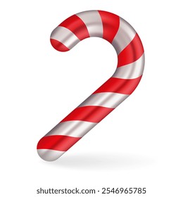 Red and white candy cane illustration. Traditional striped design, symbolizing classic Christmas treats and festive celebrations, perfect for seasonal decorations.