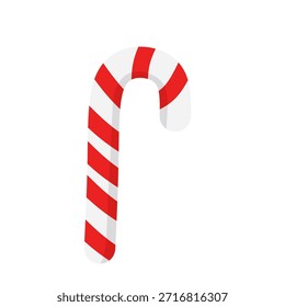 Rote und weiße Zuckerrohrgrafik einzeln auf weißem Hintergrund. Einfaches, flaches Vektordesign, perfekt für Weihnachtsdekoration, Weihnachtsgrußkarten, Winterthemen und festliche Designs