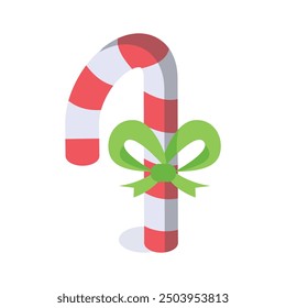 Red and white candy cane isometric icon, sweet holiday treat