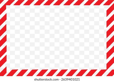 Red and white candy cane striped border with transparent background, a festive holiday vector