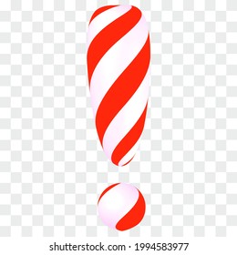 Red White candy Exclamation mark. 3d style Vector Illustration, on transparent background.