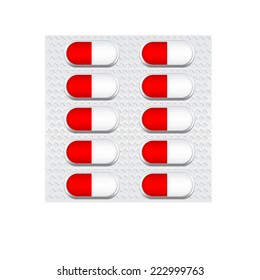 Red and white capsule pills vector illustration