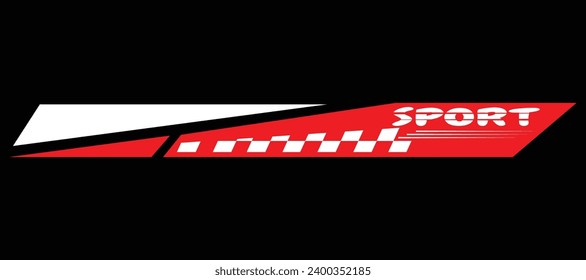Red and white car decoration decals with the words Sport. Can be used on both sides of racing cars and sports cars. Luxurious modern style.