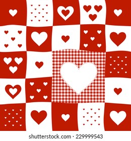 red and white checkered pattern card with hearts