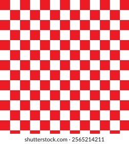 Red and white checkered seamless pattern. Endless background. Chess pattern . Red and white square background . Checkered wallpaper . Vector illustration.