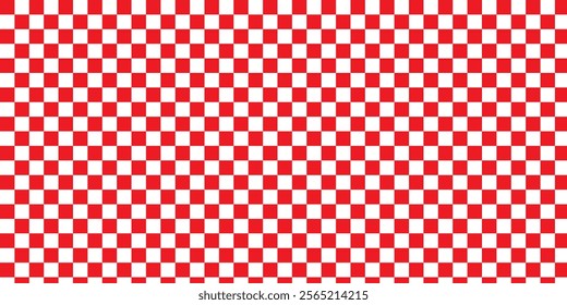 Red and white checkered seamless pattern. Endless background. Chess pattern . Red and white square background . Checkered wallpaper . Vector illustration.