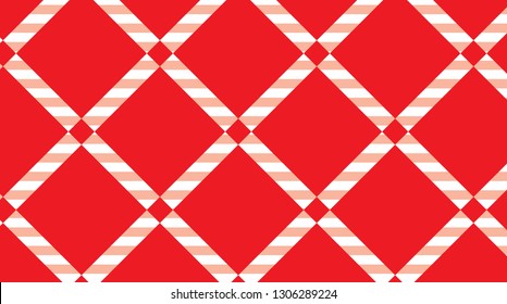 Red and white checkered tablecloth background.Texture from rhombus for - plaid, tablecloths, clothes, shirts, dresses, paper, bedding, blanket, quilts and other textile products.Vector illustration