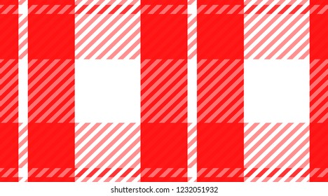 Red and white checkered tablecloth banner.Texture for : plaid, tablecloths, clothes, shirts, dresses, paper, bedding, blankets, quilts and other textile products. Vector illustration.