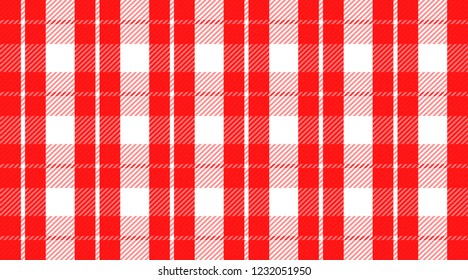 Red and white checkered tablecloth banner.Texture for : plaid, tablecloths, clothes, shirts, dresses, paper, bedding, blankets, quilts and other textile products. Vector illustration.
