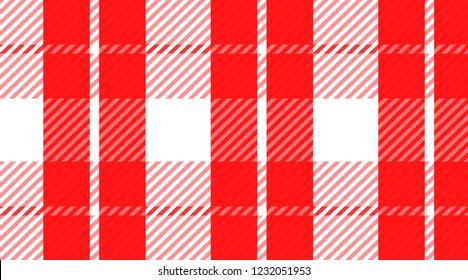 Red and white checkered tablecloth banner.Texture for : plaid, tablecloths, clothes, shirts, dresses, paper, bedding, blankets, quilts and other textile products. Vector illustration.