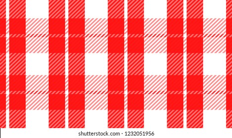 Red and white checkered tablecloth banner.Texture for : plaid, tablecloths, clothes, shirts, dresses, paper, bedding, blankets, quilts and other textile products. Vector illustration.