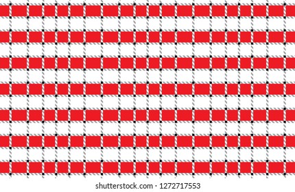 Red and white checkered tablecloth banner.Texture for : plaid, tablecloths, clothes, shirts, dresses, paper, bedding, blankets, quilts and other textile products. Vector illustration. - Vector