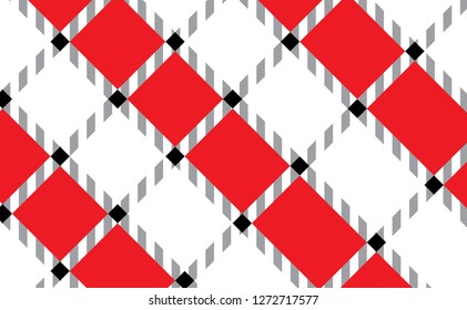 Red and white checkered tablecloth banner.Texture for : plaid, tablecloths, clothes, shirts, dresses, paper, bedding, blankets, quilts and other textile products. Vector illustration. - Vector