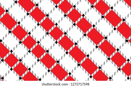 Red and white checkered tablecloth banner.Texture for : plaid, tablecloths, clothes, shirts, dresses, paper, bedding, blankets, quilts and other textile products. Vector illustration. - Vector
