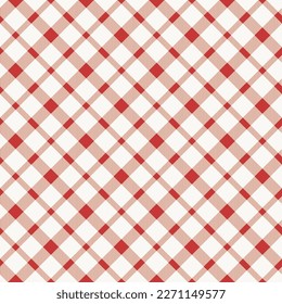 Red white checkered tablecloth pattern. Traditional plaid seamless vector texture. Plaid pattern.