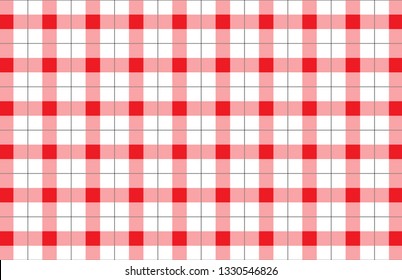 Red and white checkered tablecloth pattern.Texture for : plaid, tablecloths, clothes, shirts, dresses, paper, bedding, blankets, quilts and other textile products. Vector illustration. - Vector