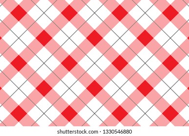 Red and white checkered tablecloth pattern.Texture for : plaid, tablecloths, clothes, shirts, dresses, paper, bedding, blankets, quilts and other textile products. Vector illustration. - Vector