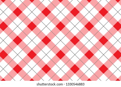Red and white checkered tablecloth pattern.Texture for : plaid, tablecloths, clothes, shirts, dresses, paper, bedding, blankets, quilts and other textile products. Vector illustration. - Vector