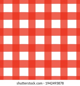 Red, white checks, Gingham, plaid seamless geometric pattern on white background. Hand drawn style vector illustration. Design concept for kids nautical fashion print, textile, wallpaper, packaging.