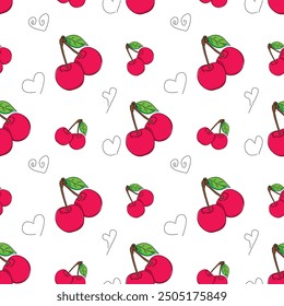 Red and white cherries seamless vector design