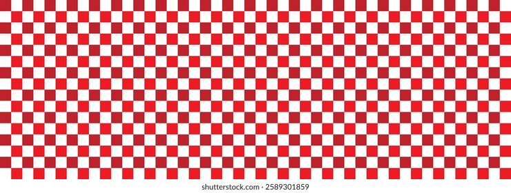 Red and white chess pattern. Checkerboard seamless vector illustration. Abstract checkered checkerboard for game. Grid geometric rectangle shape. Race flag. Retro mosaic floor.
