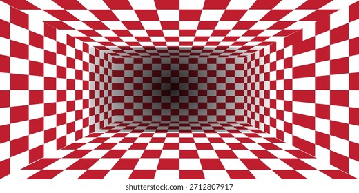 Red and white chessboard walls vector room background