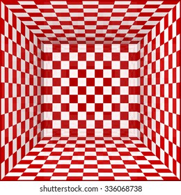 Red and white chessboard walls vector room background