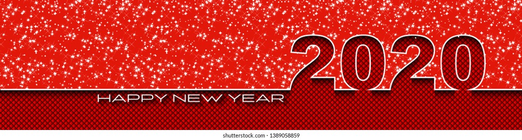 Red and white Christmas background with sparkles and snowflakes. Logo design "New Year 2020". 3D vector illustration. Design background, banner, flyer, poster.