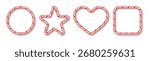 Red and white Christmas candy cane frame. Holiday border design isolated vector