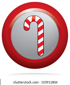 Red and white Christmas candy icon on red round button. Isolated vector illustration.
