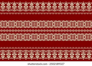 Red and white Christmas pattern with snowflakes and lace,damask pattern, seamless, traditional ethnic, floral, fabric pattern for textiles,wallpaper, clothing, sarong, batik, wrapping, embroidery,