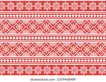 Red and white christmas pattern with snowflakes
