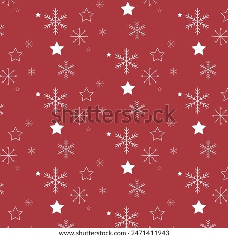 Red and white Christmas pattern, snowflakes and stars