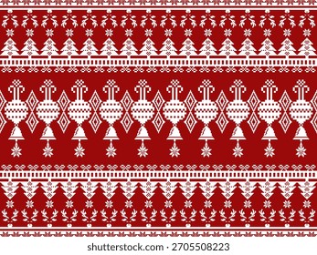 Campanas de patrón de píxeles de Navidades blancas rojas Árboles