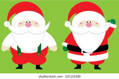 Red and white Christmas Santa Claus with a pink nose on a green background.