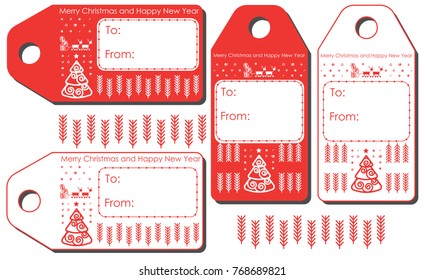 red and white Christmas tags set