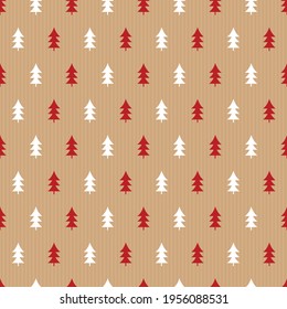 red and white christmas tree seamless pattern design on kraft paper look background