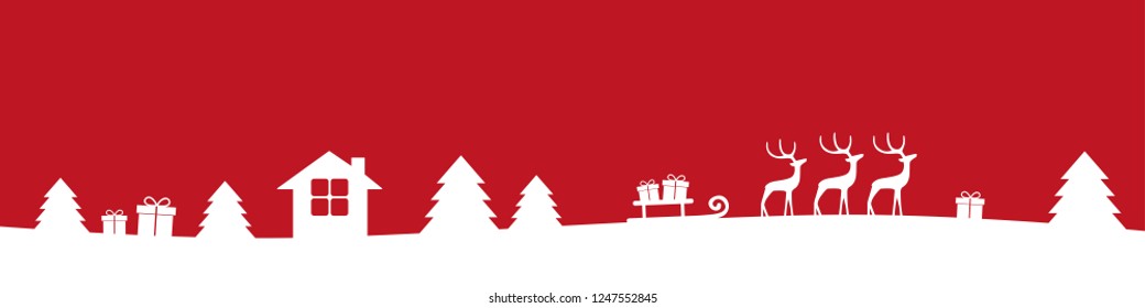 red and white christmas winter border with reindeers gifts and firs vector illustration EPS10