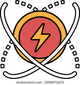 A red and white circle with a lightning bolt in the middle. The circle is surrounded by a white border