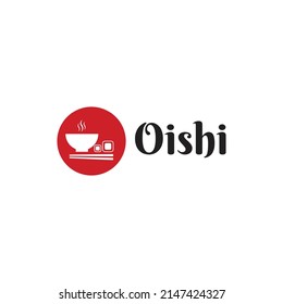 red and white circle ramen and sushi japanese restaurant logo template
