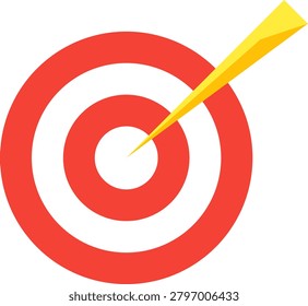 Red and white circular bullseye target with yellow arrow hitting the center point of professional marketing goal illustration