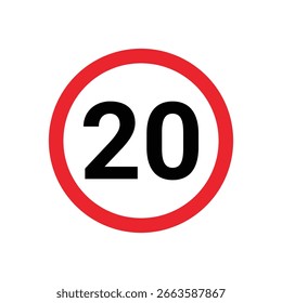 Una señal circular roja y blanca que indica un límite de velocidad de veinte.