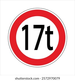 Red and white circular traffic sign indicating a weight limit restriction for vehicles exceeding seventeen tons.