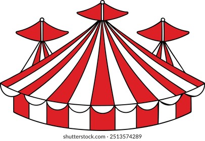 Red and White Circus Tent with Flags - Vector Illustration for Carnival and Events