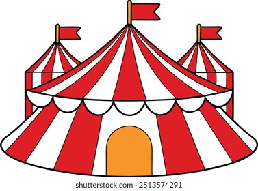 Red and White Circus Tent with Flags - Vector Illustration for Carnival and Events