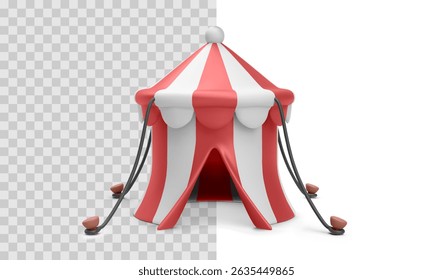 Red And White Circus Tent Rendered In Realistic 3D Style, Ideal For Carnival, Festival, Or Entertainment Concepts. Clean Vector Illustration For Funfair Or Show Event Design.