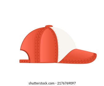 Red and white classic baseball cap vector illustration isolated on white background