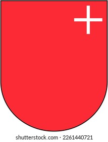 Red and white coat of arms with cross of Swiss Canton Schwyz. Illustration made February 12th, 2023, Zurich, Switzerland.